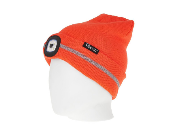Čepice zimní oranžová, s  LED světlem