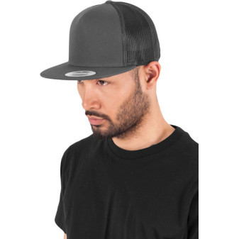Čepice kšiltovka Snapback, FLEXFIT Yupoong Trucker, šíťkovaná, světle šedá