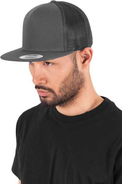 Čepice kšiltovka Snapback, FLEXFIT Yupoong Trucker, šíťkovaná, světle šedá