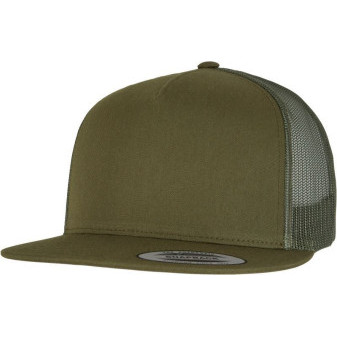 Čepice kšiltovka Snapback, FLEXFIT Yupoong Trucker, šíťkovaná, army zelená