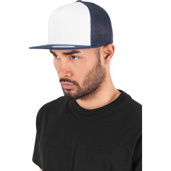 Čepice kšiltovka Snapback, FLEXFIT Yupoong Trucker, šíťkovaná, bílo-tmavě modrá