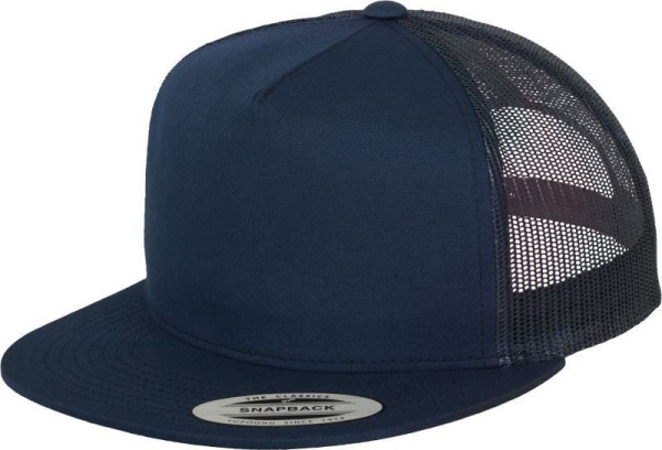 Čepice kšiltovka Snapback, FLEXFIT Yupoong Trucker, šíťkovaná, námořní modrá