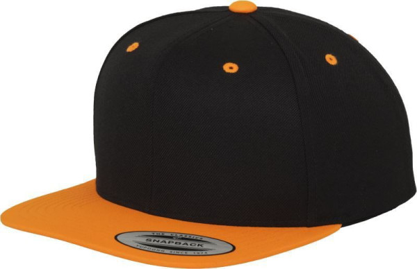 Čepice kšiltovka Snapback, FLEXFIT Yupoong baseballová, oranžovo-černá