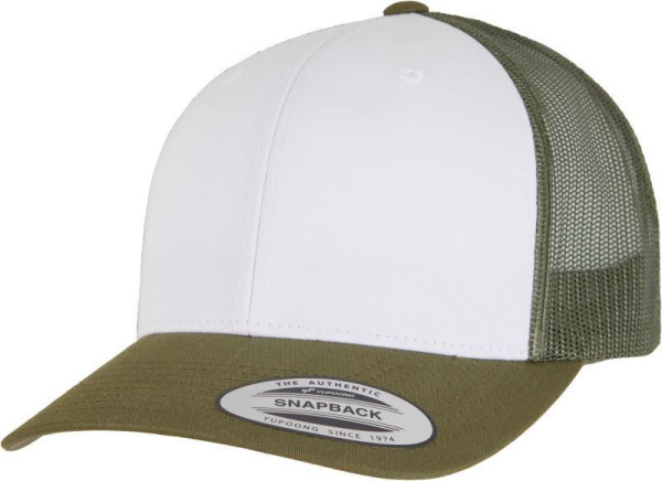 Čepice kšiltovka FLEXFIT Yupoong, Trucker, síťkovaná, bílo-olivová