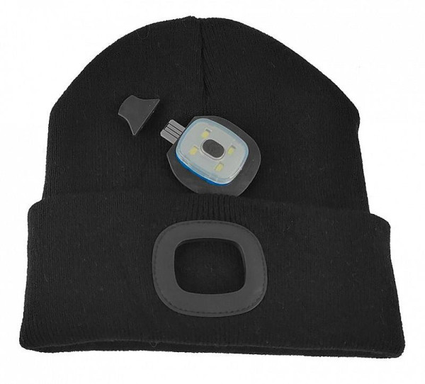 Čepice zimní černá, 4x LED, USB nabíjení