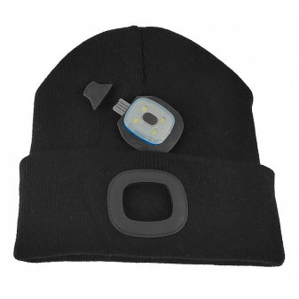 Čepice zimní černá, 4x LED, USB nabíjení