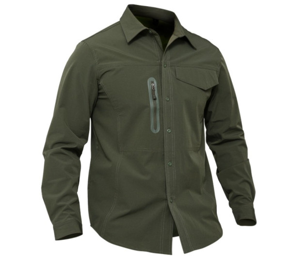 Košile elastická s dlouhým rukávem, army zelená, M, Smilodon