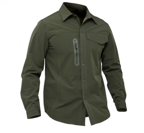 Košile elastická s dlouhým rukávem, army zelená, XXXL, Smilodon