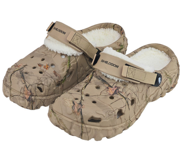 Nazouváky gumové s kožíškem SMILODON, béžová lesní kamufláž, 45